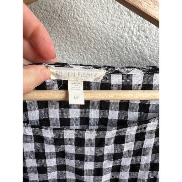 SOLD Eileen Fisher Linen Gingham 3/4 Sleeve Blouse - Picture 6 of 8
